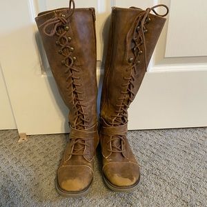 Brown Lace Up Tall Combat Boots